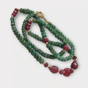 925 emerald and Ruby Beaded Necklace